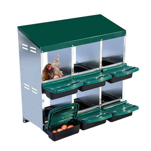 Chicken Nesting Boxes, 6 Holes Metal Chicken Egg Laying Box with Swing Perch and Rollout Egg Collection,for Various Chicken Breeds Without Stand - Green 0.6mm - color: Green 0.6mm-6 Holes, size: Without Stand