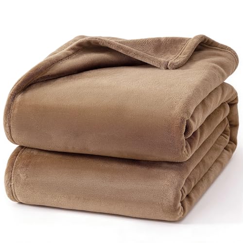 Hansleep Throw Camel Fleece Blanket, Soft Flannel Bed Blanket | Fuzzy Cozy Blanket 50x60 Inches, Multi-use for Bed, Sofa, Couch, Travel, Camping, All Season Warm Lightweight Cover - color: Camel, size: Throw (50x60 Inches)