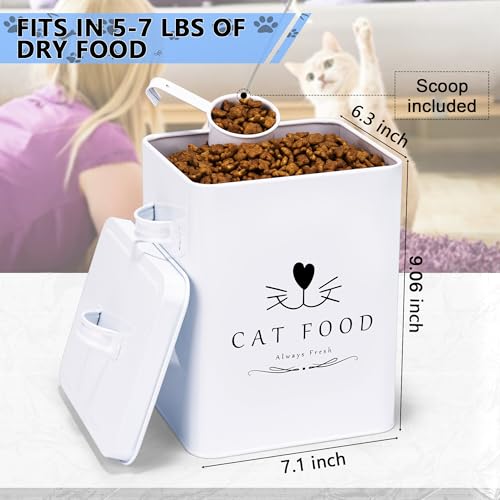 Meraki Home Farmhouse Cat Food and Treats Containers + Feed Scoop + Pet Food Bowl - Tight Lids - Large Metal Storage Bin - Great Gift for Cute Pets (Glossy White) - color: Glossy White
