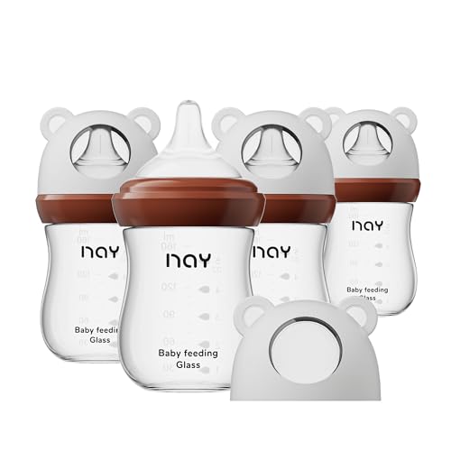 yanyoyo Natural Glass Baby Bottle for Breastfeeding Babies, 5.4oz Anti-Colic Baby Bottle with Natural Response Nipple(S), Clear, Wide Neck, 4 Pack, 1 Months+ - color: White, size: 5.4 Ounce (Pack of 4)