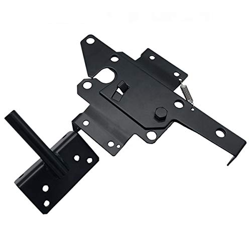 Self-Locking Gate Latch Heavy-Duty for Wood Gate, Steel Black, 1pcs | Post Mount Automatic, gate locks for outdoor fence| Pool | Garden, Gravity Door Latch with Fasteners Hardware, Padlockable - color: Black