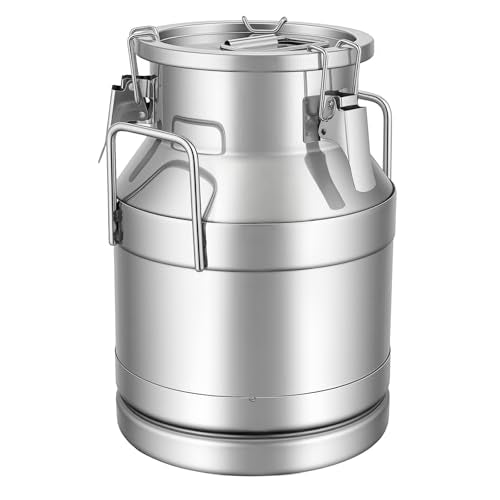 DYNAMI 2.6Gal Stainless Steel Milk Can with Sealed Lid and Handles,Anti-Leak Liquid Storage Barrel,Food Grade Container for Milk, Liquid,Solid Storage and Transport,Large Opening for Easy Cleaning - size: 2.6Gal