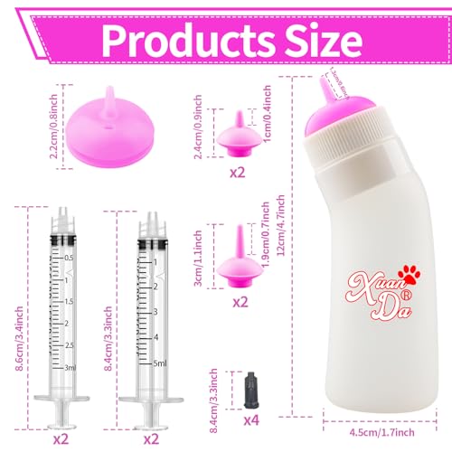 Pet Feeding Nipple with Syringe, Soft Silicone Nursing Pet Feeding Bottle, Ventilation Valve Resistant Tearing for Puppies, Kittens, Rabbit, Small Wildlife (S Nipple,Pink) - color: Pink-S Size