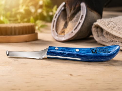 Right-Hand Curved Blade Hoof Knife, J2 420 Magnetic Stainless Steel Blade, Ergonomic Blue Handle, Farrier Horse Hoof Trimming Tool for Sole & Frog Paring - style: Right-Handed