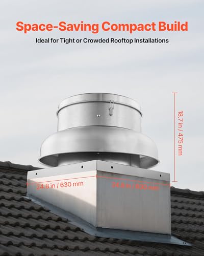 VEVOR Roof Exhaust Fan, 3000CFM & 3900CFM Adjustable Speed Control Attic Vent Fan with High-Power Motor, 24.8inch Fan Base Heavy-Duty Aluminum Alloy, Compact for Garage,Kitchen,Bathroom,Silver - size: 3000CFM & 3900CFM