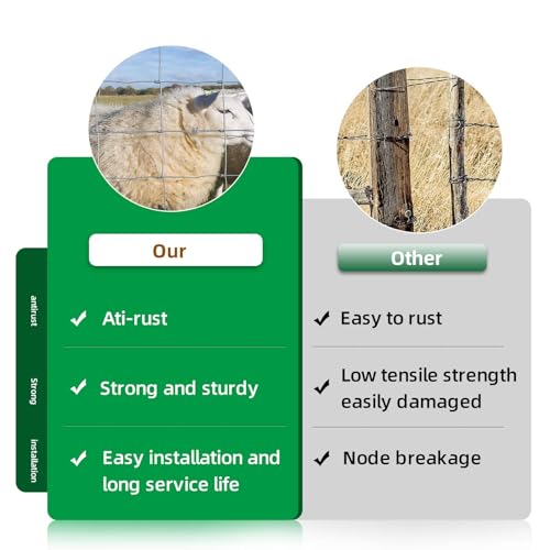 Livestock Fence, 4ft X 164ft Galvanized Wire Field Wire Fencing, Cattle Fence, Deer Fence, Heavy Zinc Coating Farm Fence Used to Hog Goat Fencing for Yard and Field Hog Horse