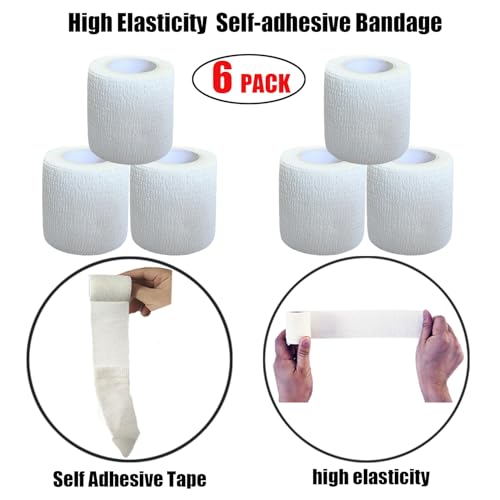2 Inches Self Adhesive Bandage Wrap Bulk, 6 Pack, White | Breathable Self Adhesive Vet Tape for Pets, Stretchy Sports Cohesive Bandage Wrap for Athletic, Wrist and Ankle - color: White