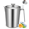 304 Stainless Steel Pitcher with Lid, 70 oz / 2L Measuring Cup | Large Mouth Graduated Beakers with Marking and Handle, Metal Milk Frothing Jug for Espresso Machine, Hot & Cold Water