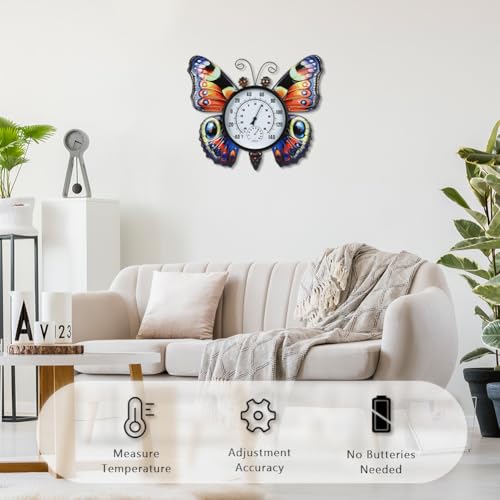 Large Outdoor Thermometer, Printed Butterfly Wall Thermometers | 23.6" Metal Indoor & Outside Thermometer with Large Number for Patio Home Room Decor - color: Multi Butterfly