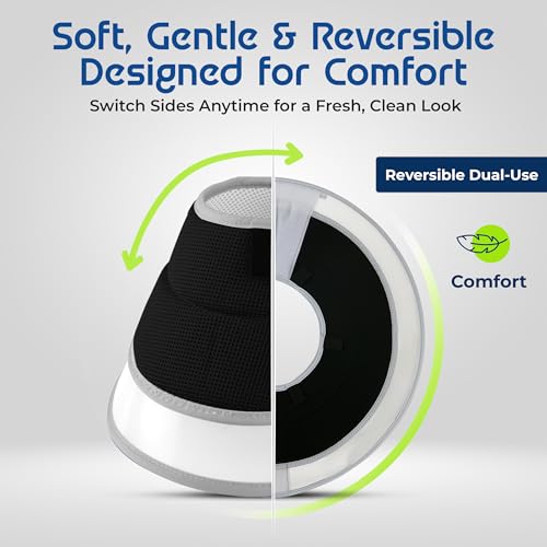Premier Web Products Soft Dog Cone Collar To Stop Licking - Large Dog Cone, Adjustable and Reversible Design, Non-Woven Breathable Fabric, Elizabethan Recovery Collar after Surgery for Cat, Black