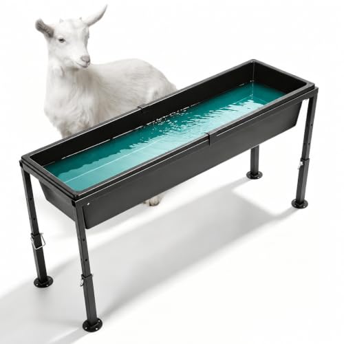 Livestock Feeder Water Trough 42" Long 11 Gallon with Adjustable | Stand for Feeding Farm Livestock Sheep Horses Chickens Pigs and Cattle Steel+Plastic Powder Coated
