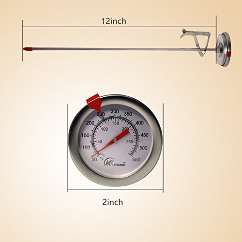 Candy/Deep Fry Thermometer with Instant Read,Dial Thermometer,12" Stainless Steel Stem Meat Cooking Thermometer,Best for Turkey,BBQ,Grill,Analog display - color: 1-pack