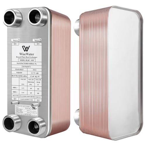 Brazed Plate Heat Exchanger Stainless Steel SS316L 5"x12" 20 Plates 1 1/4" MPT 330,000 BTU/hr Hydronic Heating