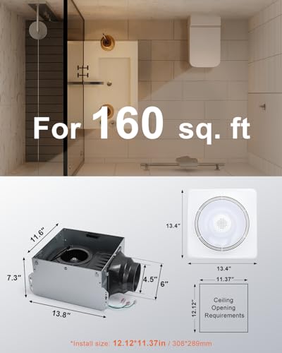 GROWNEER Bathroom Exhaust Fan with Light, 110/160 CFM 1.0 Sone Exhaust Fan with Humidity Sensor Auto-on at 60%, Powerful Oversize, 9 RGB Modes, 1500lm 3CCT & Nightlight - style: Humidity No Heater