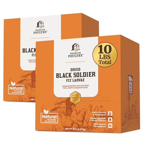 Black Soldier Fly Larvae for Chickens – High Calcium Chicken Treats for Strong Eggshells & Egg Production – Dried BSFL Grubs Poultry Feed for Ducks, Wild Birds & Backyard Flocks, 10lb - size: 10lb, style: Soldier Fly Larvae