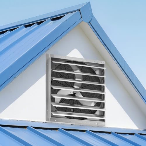 VEVOR 36 Inch Shutter Exhaust Fan Wall Mounted Automatic Louvers Silver, Sturdy Steel Housing, Low Noise, AC Motor, 9761 CFM Ventilation and Cooling for Attic, Garage, Barn, Greenhouse, Workshop - size: 36 Inch