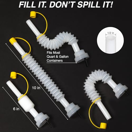 Extendable No-Drip Pour Spout for Quart and Gallon Jugs, Vented, Adjustable 6 to 10 Inch, Collapsible, Universal Fit - 3 Pack