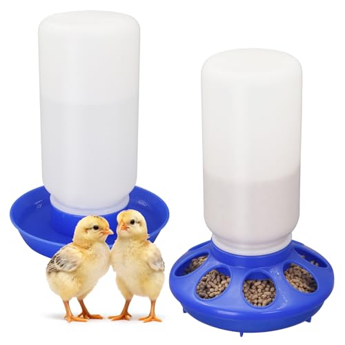 Chick Feeder and Waterer Set No Waste Automatic Chicken Feeder and 1L Waterer for Baby Chicks, Ducks, and Quail – Brooder Starter Kit (Blue) - color: Blue