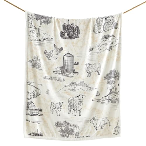 Paseo Road Indigo Hill by HiEnd Accents Farm Life 54x68 Brown Throw Blanket | American Farmstead Rural Life Print, Western-Style Sherpa Fleece Blanket for the Couch, Sofa, Bed, or Camping Outdoors - color: Farm Life Brown