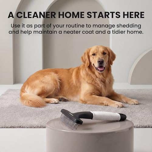 Poodle Pet Dog Grooming Rake | Dematting Tool with Stainless Steel Shedding Comb for Pets | 2 Rows of Pins Gently Remove Loose or Tangled Hair from Undercoat (Black) - color: Black