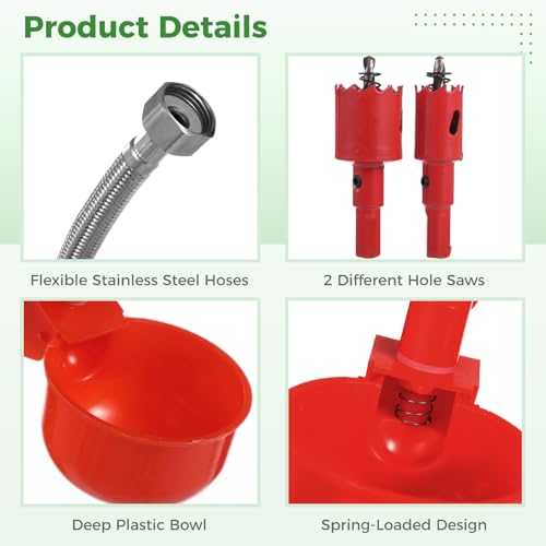 Pipeline Automatic Chicken Waterer System (45 Accessories Included) | Complete PVC Pipelines Set with 8 Deep Drinking Cups, T Connectors, Float Valve, Auto Pipe Feeder Poultry Watering Kit