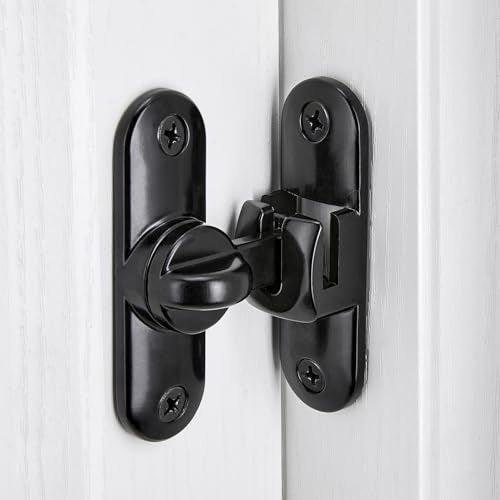 Black 90/180 Degree Barn Door Latches,Flip Gate Lock | Zinc Alloy Flip Gate Latches,Right Angle Door Lock,for bedroom,garage,sliding door,window,cabinet,drawer,pet enclosures - color: Black