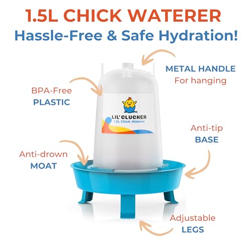 Lil'Clucker 1L Chick Feeder, 1.5L Chicken Waterer - No Leakage Chick Feeder and Waterer Kit, Durable Chicken Water Feeder, Chicken Feeder and Waterer Set, Poultry Waterer (Blue) - color: Blue