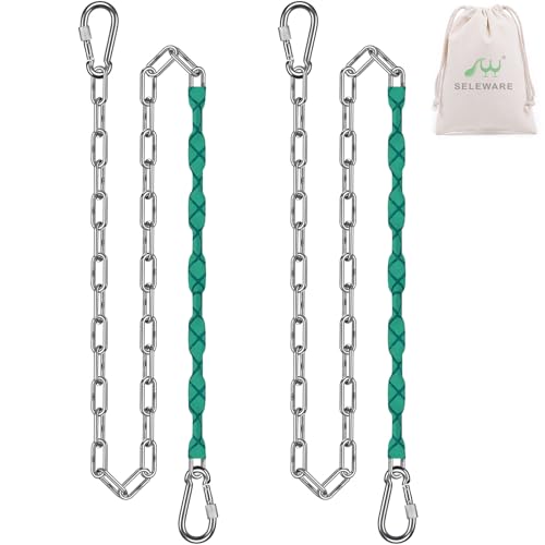 SELEWARE 2 Pcs 85" Heavy Duty Swing Chains Stainless Steel Hanging Chains | 1000LB Capacity Swing Extension Chain with 4 Carabiners, Hanging Kit for Playground Swing, Hammock Chair & Punching Bag - color: Green, size: 85" (2 Pcs)