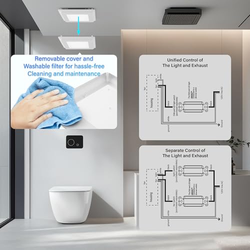 2 In 1 Bath Fan With LED Light, 25W Ceiling Mount Ventilation Fan and Light Combo for Bathroom and Home, 100CFM, 120V, 1000LM, 5CCT Seletable, Dimmable & Wet Rated, ETL Certified - size: 100CFM with Light