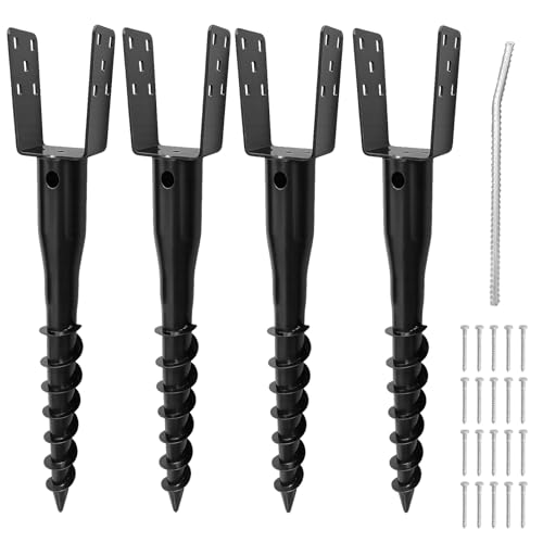 No Dig Ground Screw Anchor, U Shaped Post Stake for 4x4 Wood Posts, Includes Lag Bolts & 27" Rebar, for Fence Posts Anchor Mailbox Posts