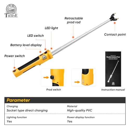 Retractable Cattle Prod, Livestock Prod with LED Light, Waterproof Animal Herding Tool for Cattle, Pigs and Goats, Heavy Duty Livestock Management(42in)