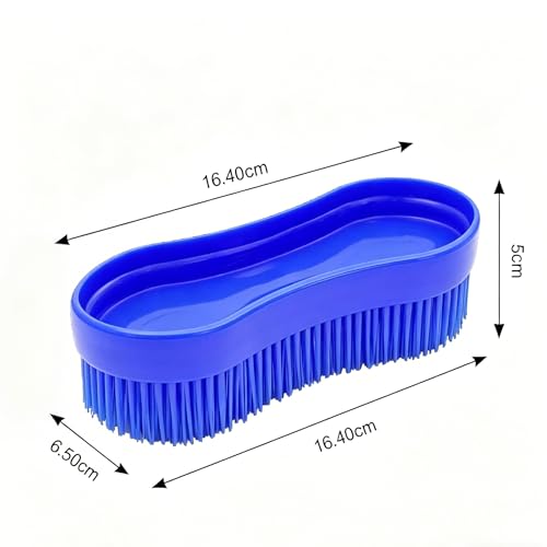 2PCS Horse Grooming Brushes, Soft Rubber Bristle Massage Curry Comb for Horse, Mule & Livestock, Red & Blue