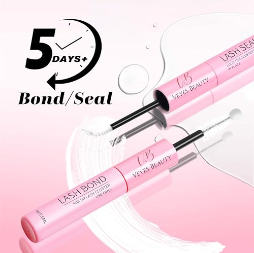 VEYESBEAUTY Ribbon Lash Clusters Kit Newbie's Five-Second Series Eyelash | Individual Eyelash Extensions Kit Thin & Invisible Band DIY Volume Eyelashes Kit Wispy Lash With Bond&Seal Remover Applicator - size: 8-16 mm