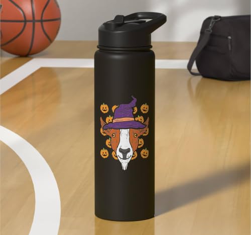 Halloween Goat Pumpkin Farm Animal Costume Men Women Kids Stainless Steel Insulated Water Bottle - color: Black