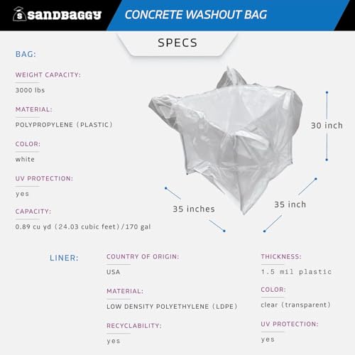 Sandbaggy 170 Gal. Concrete Washout Bag w/Plastic Liner - UV Protected (35" x 35" x 30") - 3000 lb Weight Capacity (1)