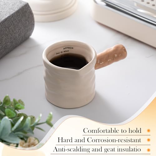 Maxdot Espresso Measuring Cups Ceramic 3 Oz/90ml with Heat Sturdy Handle Single Spouts Coffee Milk Measuring Cup with Scale Espresso Shot Pitcher V-shaped Mouth for Coffee Making Frothing Microwave