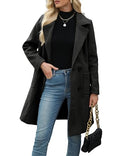 Women Winter Wool Blend Camel Mid-Long Coat Notch Double-Breasted Lapel Jacket Outwear - color: Black, size: X-Small
