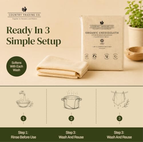Organic Cheesecloth, Grade 120 Extra-Fine Weave, 2 Hemmed Squares, GOTS Certified Unbleached Cotton, Reusable Straining Cloth for Cheese, Nut Milk, Yogurt & Kombucha - size: 2.8 sq ft (2pcs)