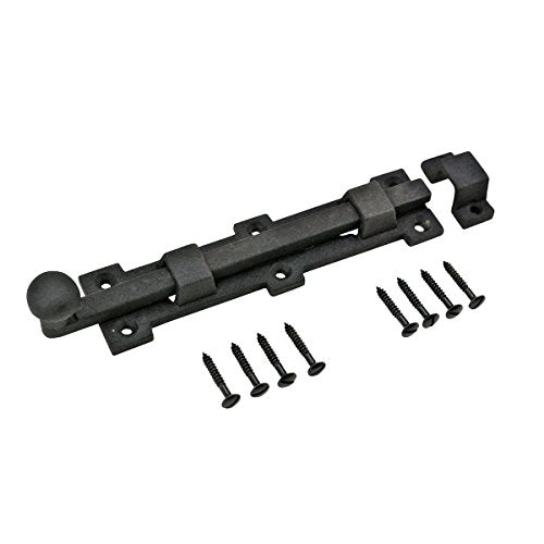 Renovators Supply Manufacturing Slide Bolt Latch 8 3/4 in. Black Wrought Iron Ball Tip Style Slide Bolt with Mounting Hardware - size: Pack of 1, style: 8.75 inch