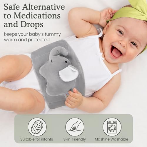 Baby Colic and Gas Relief, Heated Tummy Wrap for Newborns Belly Relief by Soothing Warmth, Baby Heating Pad Swaddling Belt Relief & Soothe Gas, Colic and Upset Stomach for Newborn to Toddler(Elephant) - color: Elephant