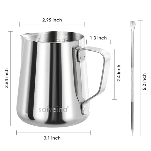 Milk Frothing Pitcher, Espresso Steaming Pitcher 12oz,Espresso Machine Accessories,Stainless Steel Milk Coffee Cappuccino Barista Steam Pitchers Milk Jug Cup with Decorating Pen Latte Art - size: 12 Ounces