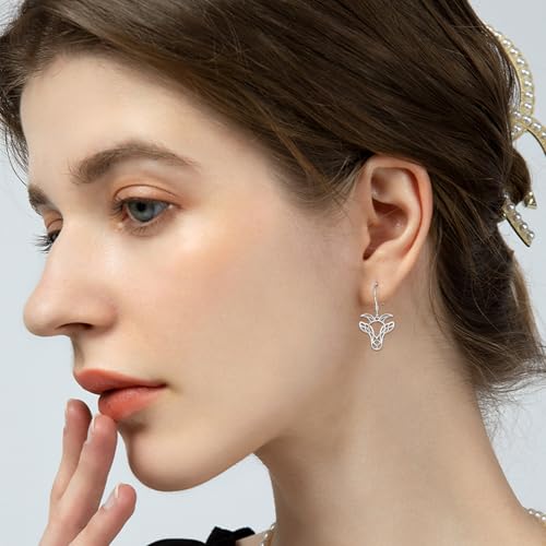 Celtic Animal Earrings for Women - Sterling Silver Hypoallergenic Horse/Dragon/Cow/Goat/Dragonfly/Butterfly Dangle Earrings Animal Jewelry Gifts Birthday Christmas Gifts for Women - color: Celtic Goat Skull Earrings