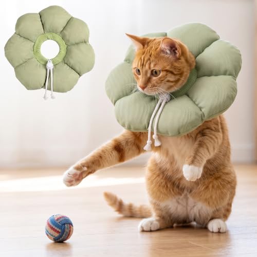 Avont Soft Cat Cone S Sagegreen Post-Surgery Anti-Lick Adjustable | Sagegreen S, Neck 5.9-9.8", Anti-Lick, Breathable, Lightweight, Soft Cotton, Adjustable Drawstring - color: Sagegreen, size: S (5.9" – 9.8")