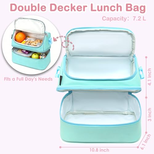 FlowFly Double Decker Cooler Insulated Lunch Bag Large Tote for Boys, Girls, Men, Women, With Adjustable Strap,Light Blue - color: Light#Blue