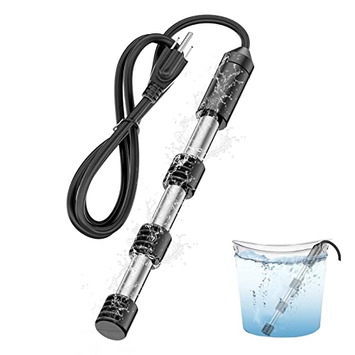 2000W Portable Immersion Water Heater, Made with 304 Stainless Steel and Safety Silicone Cover. Ideal for Bathtubs, Pools, Buckets, Livestock. Heats 5 Gallons of Water Quickly, Easy to Use