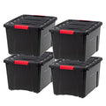 IRIS USA 4-Pack 40 Quart Storage Bins with Lids, Black | Black finish conceals stored items. Perfect for moving, blankets, clothing, and garage storage. Nestable design saves space - size: 40 Qt, style: 4 Pack