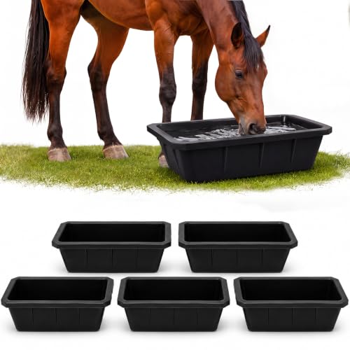 5 PCS Heavy Duty Rubber Feed Pan, 10 Quart/2.5 Gallon Square Feed Bucket | Heavy Duty Feed and Water Tubs for Horses, Goats, Pigs and Livestock, Durable Square Design for Barn, Stable and Farm Use - size: 17.3 × 12 × 5.1in