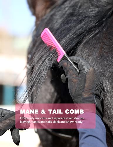 Shinewell Horse Grooming Kit, Complete Horse Brush Set, Equine Grooming Tools for Shedding & Daily Care Pink - color: Pink