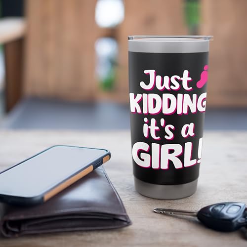 Just Kidding It's a Girl Pink Gender Reveal Party Supplies Stainless Steel Insulated Tumbler