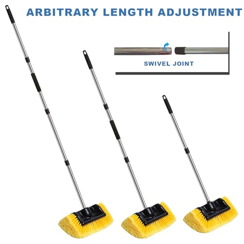 Car Wash Brush with Long Handle – Five-Sided Soft Bristle Brush for Car, Truck, SUV, RV, Boat & House Siding Cleaning - color: Yellow